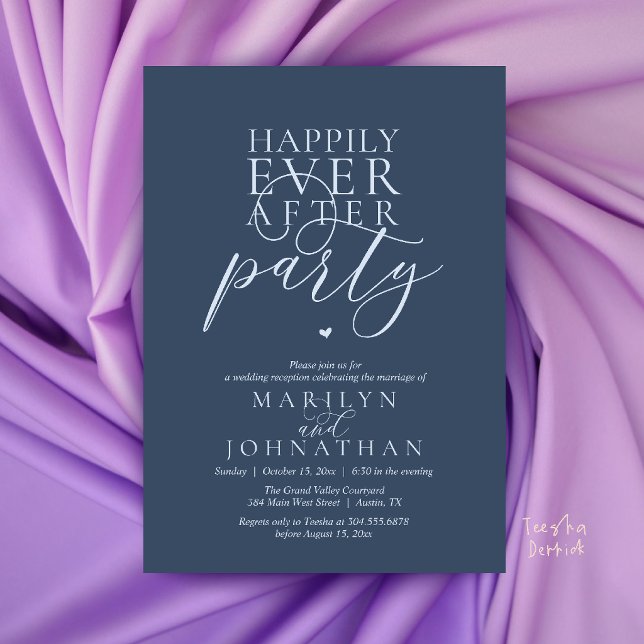 Modern Minimal Happily Ever After Party Reception Invitation (Modern Minimal Happily Ever After Party Reception Invitation Card in Navy Blue )
