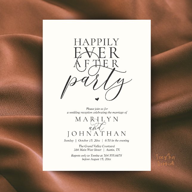 Modern Minimal Happily Ever After Party Reception Invitation (Modern Minimal Happily Ever After Party Reception Invitation Card in Charcoal Grey and Soft Ivory)