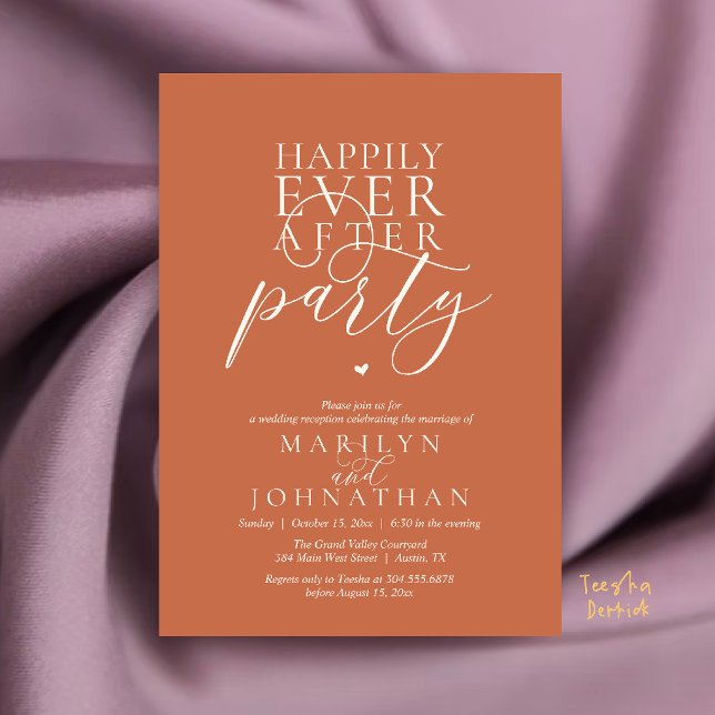 Modern Minimal Happily Ever After Party Reception Invitation (Modern Minimal Happily Ever After Party Reception Invitation Card in Terracotta Sunset)