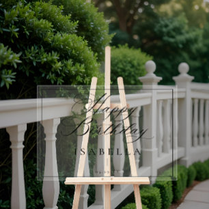 Modern Minimal Happy Birthday Script Typography Acrylic Sign