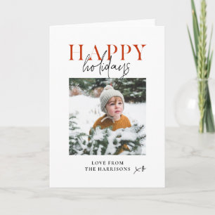 Modern Minimal Happy Holidays Script Kids Photo Holiday Card