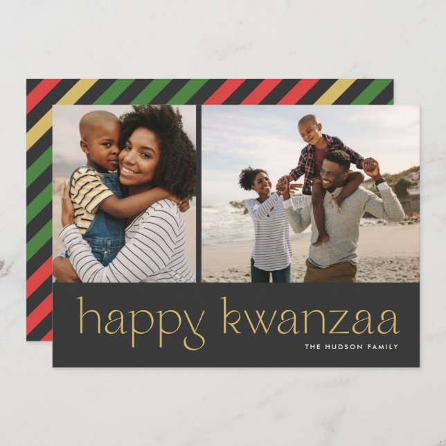 Modern Minimal Happy Kwanzaa Two Photo Holiday Car (Front/Back)