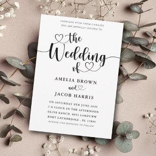 Modern Minimal Heart Black & White Wedding Invitation