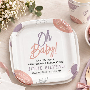 Modern Minimal Heart Boho Baby Shower Paper Plate