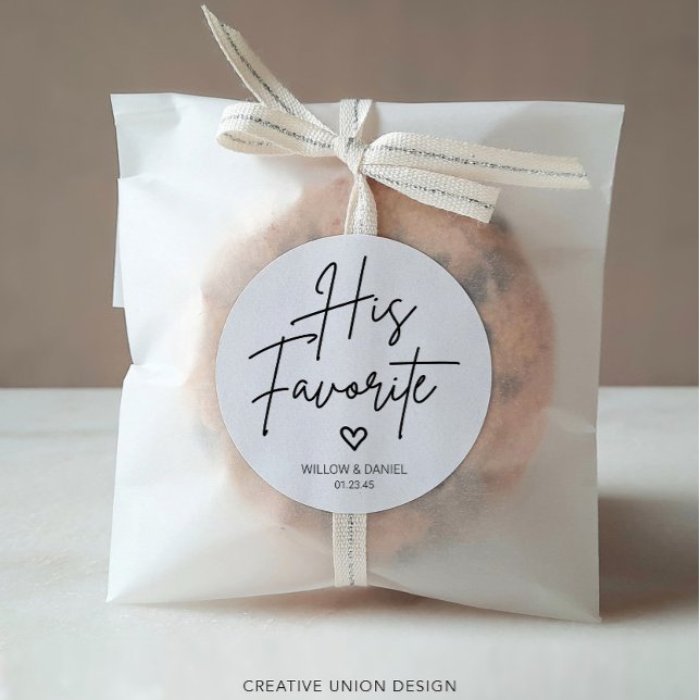 Modern Minimal His Favourite Wedding Favour Classic Round Sticker (Creator Uploaded)