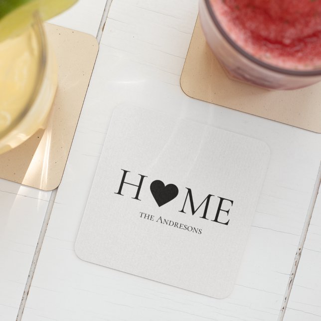 Modern Minimal Home Family Personalised Gift Square Paper Coaster (Creator Uploaded)