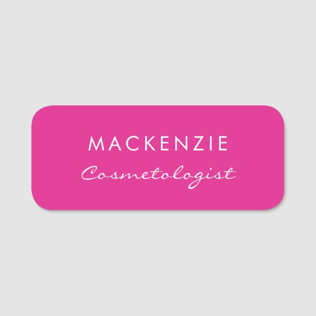 Modern Minimal Hot Pink Professional Employee Name Tag (Front)