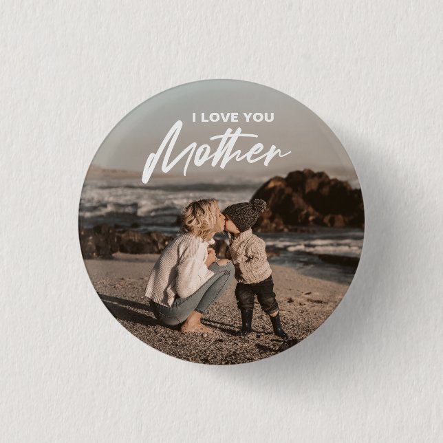 Modern Minimal I Love You Mothers Day Photo Gift 3 Cm Round Badge (Front)