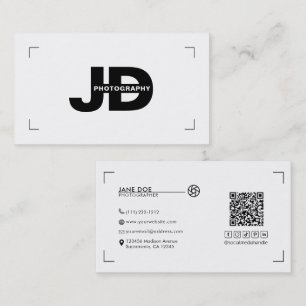 Modern Minimal Initials Camera Photographer Business Card