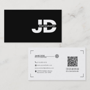 Modern Minimal Initials Camera Photographer  Business Card