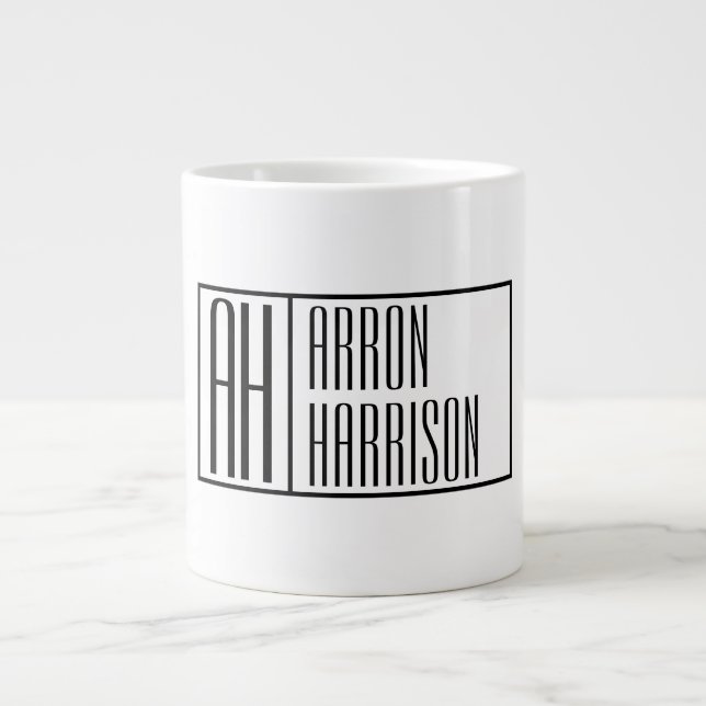 Modern Minimal Initials & Name Logo Large Coffee Mug (Front)
