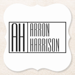 Modern Minimal Initials & Name Logo Paper Coaster