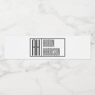 Modern Minimal Initials & Name Logo Water Bottle Label