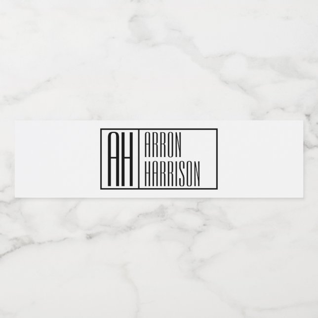 Modern Minimal Initials & Name Logo Water Bottle Label (Single Label)