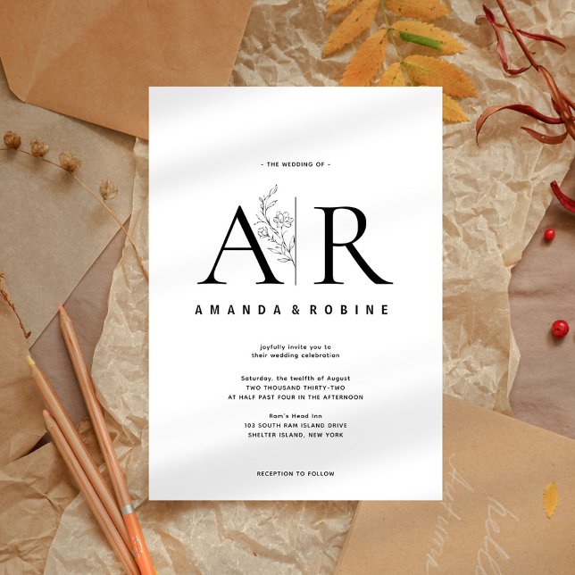 Modern Minimal Initials Wedding Invitation (Creator Uploaded)