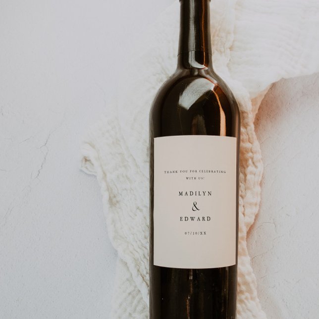 Modern Minimal Ivory Custom "Thank You" Wedding Wine Label (Creator Uploaded)