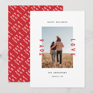Modern minimal joy and love 1 photo holiday card