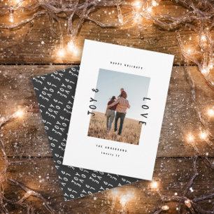 Modern minimal joy and love 1 photo holiday card