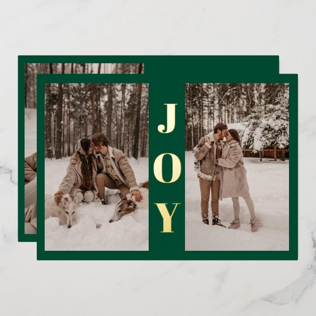 Modern Minimal Joy Christmas Green 3 Photo (Front/Back)