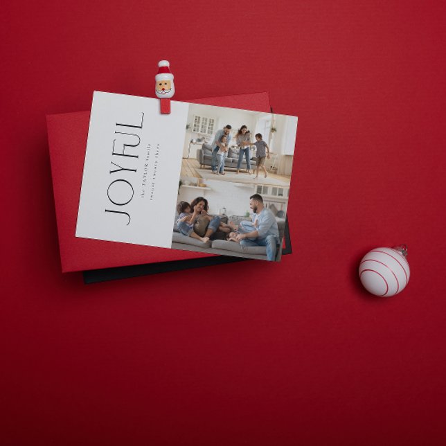 Modern Minimal Joyful Family 2 Photo Christmas Holiday Card (Spread Joy! Send a Personalized 'Joyful' Holiday Card 📸🎄 [Your Photo Here])
