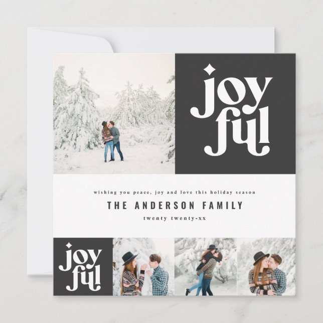 Modern minimal joyful typography photo holiday card (Front)