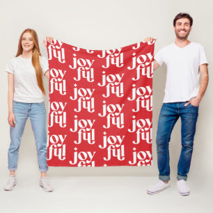 Modern minimal joyful typography red holiday  fleece blanket