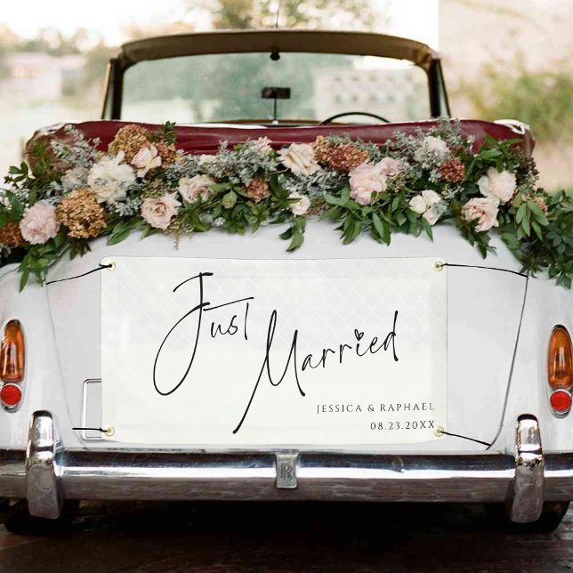 Modern Minimal Just Married Mr and Mrs Wedding Car Banner (Creator Uploaded)