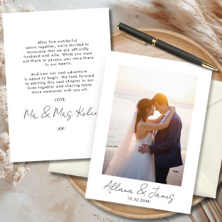 Modern Minimal Just Married Photo Announcement