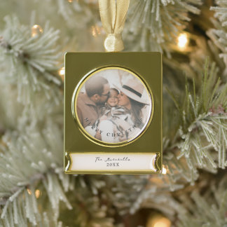 Modern Minimal Keepsake Family Photo Tree Decor Gold Plated Banner Ornament