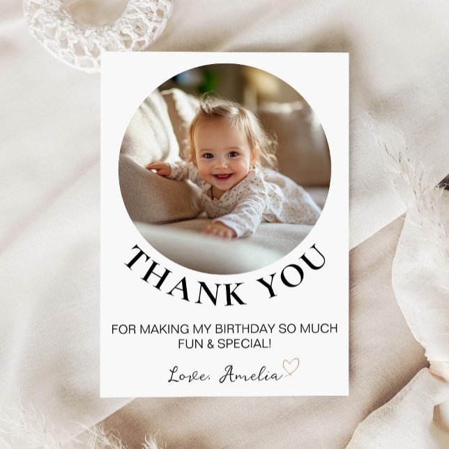 Modern Minimal Kids Birthday Photo Thank You Card (Creator Uploaded)