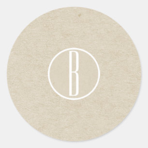 Modern Minimal Kraft Rustic Monogram Wedding Favou Classic Round Sticker