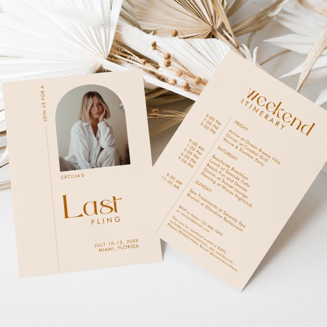 Modern Minimal "Last Fling" Bachelorette Photo Invitation (Creator Uploaded)