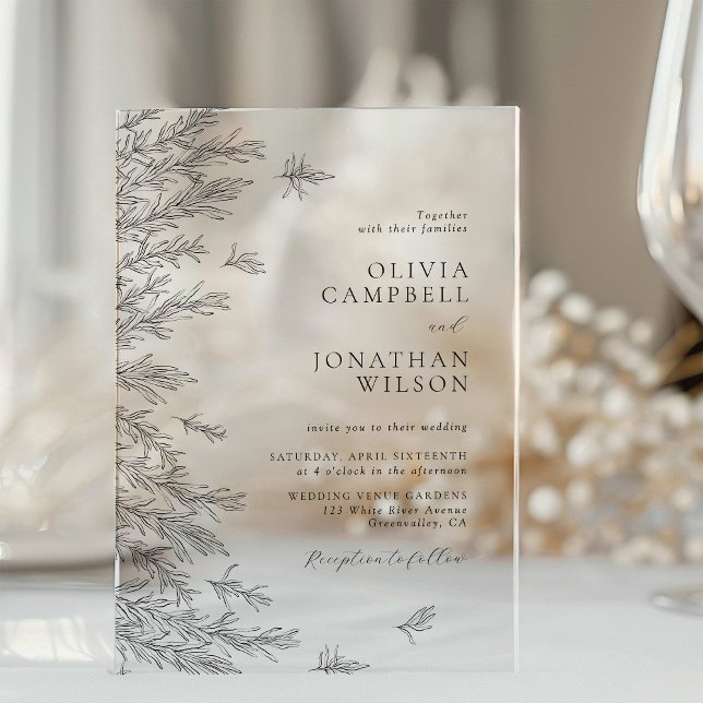Modern Minimal Leaves Botanical Wedding Acrylic Invitations (Creator Uploaded)