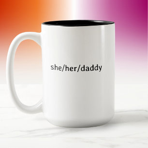 Modern Minimal Lesbian Daddy Pronouns Two-Tone Coffee Mug