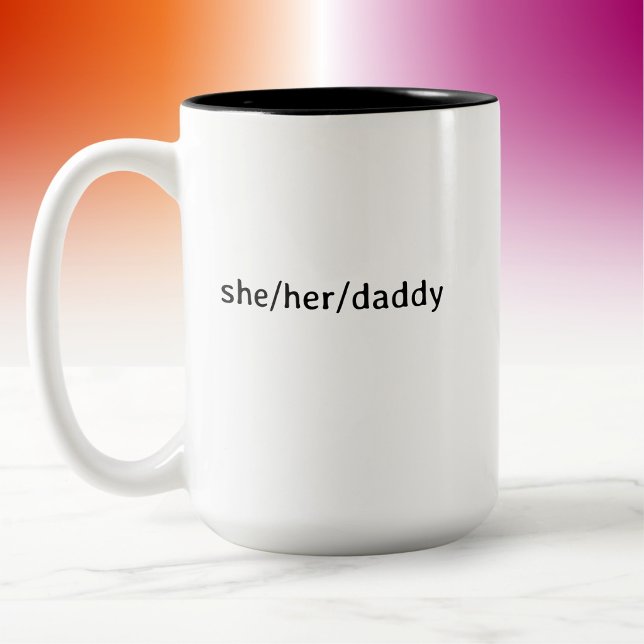 Modern Minimal Lesbian Daddy Pronouns Two-Tone Coffee Mug (Creator Uploaded)