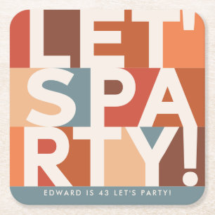 Modern minimal lets party bold graphic  square paper coaster