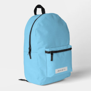 Modern Minimal Light Blue Solid Colour Custom Name Printed Backpack