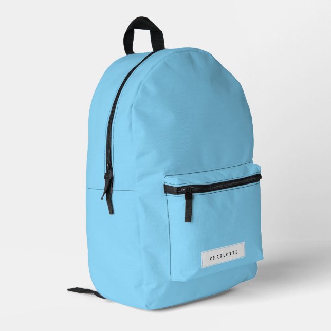 Modern Minimal Light Blue Solid Colour Custom Name Printed Backpack (Back Corner Left)