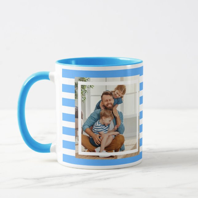 Modern minimal Light Blue & White Stripes 2 photo Mug (Left)
