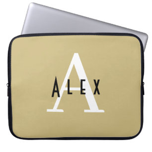 Modern Minimal Light Green Initial + Name Monogram Laptop Sleeve