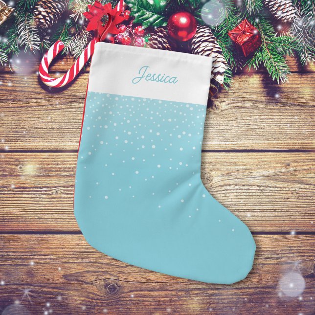Modern Minimal Light Pastel Blue Snowy Small Christmas Stocking (Creator Uploaded)