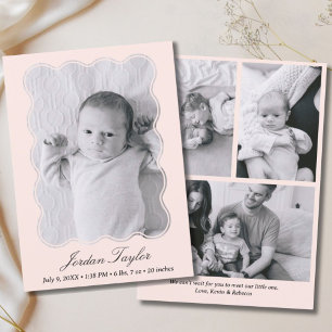 Modern Minimal Light Pink Newborn Baby Birth Announcement