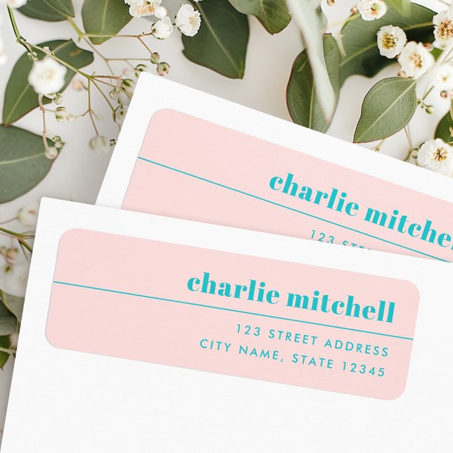 Modern minimal light pink turquoise return address (Modern minimal light pink turquoise return address label)
