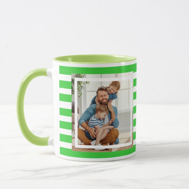 Modern minimal Lime & White Stripes 2 photo Mug (Left)