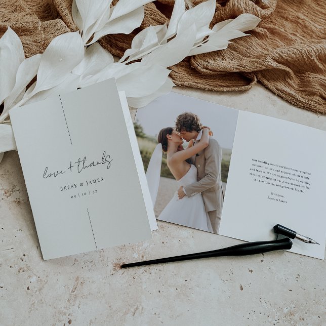 Modern Minimal "Love & Thanks" Photo Wedding Thank You Card (Creator Uploaded)