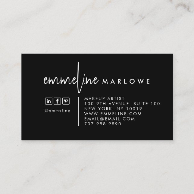 Modern Minimal Makeup Artist Black Business Card (Front)