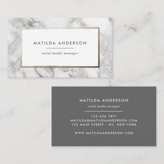 Modern minimal marble and gold geometric business card (Front/Back)