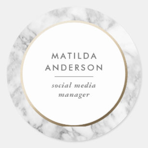 Modern minimal marble and gold geometric classic round sticker