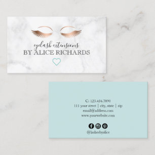 Modern minimal marble rose gold eyelash extensions business card