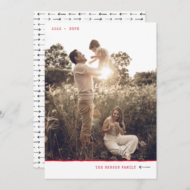 Modern Minimal Marker HOPE Bright Red Vertical Holiday Card (Front/Back)